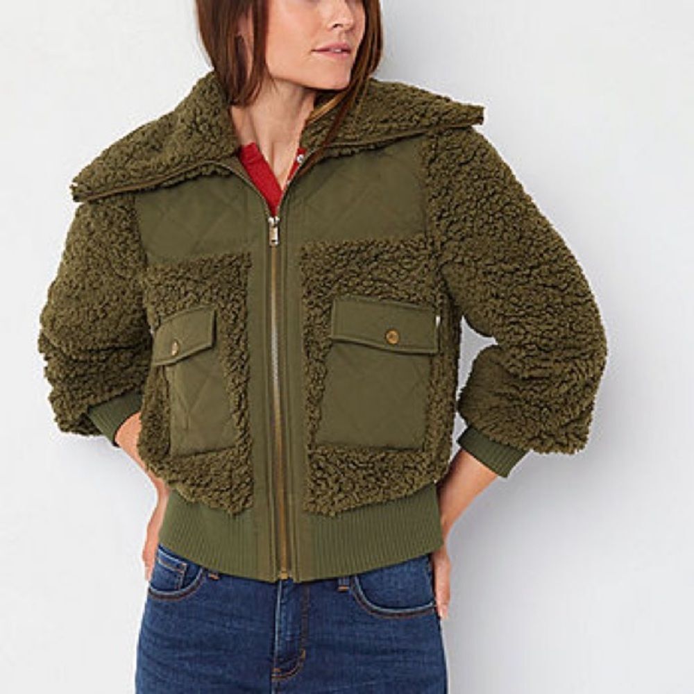 Frye and Co Sherpa Lightweight Bomber Jacket Green Size XS
